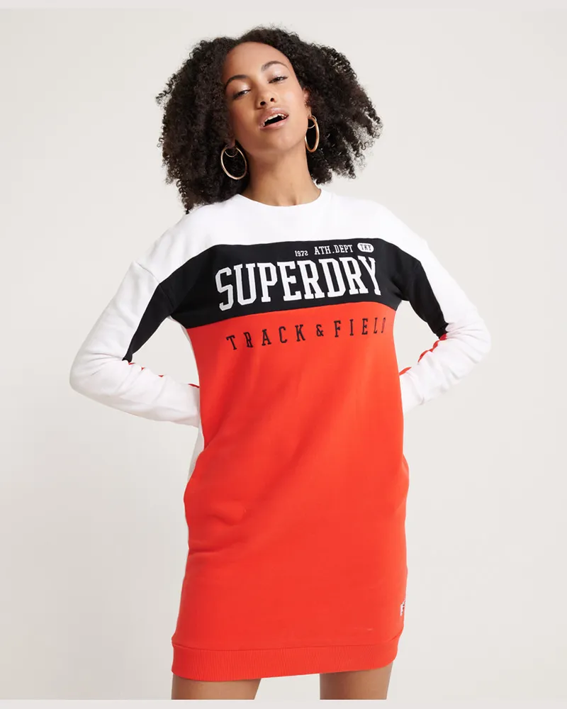 Superdry. Panel langärmeliges Sweatkleid Rot