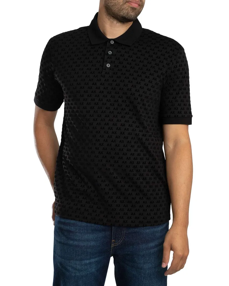 Armani Exchange Poloshirt Mit Regulärem Logo-Muster, Schwarz Schwarz