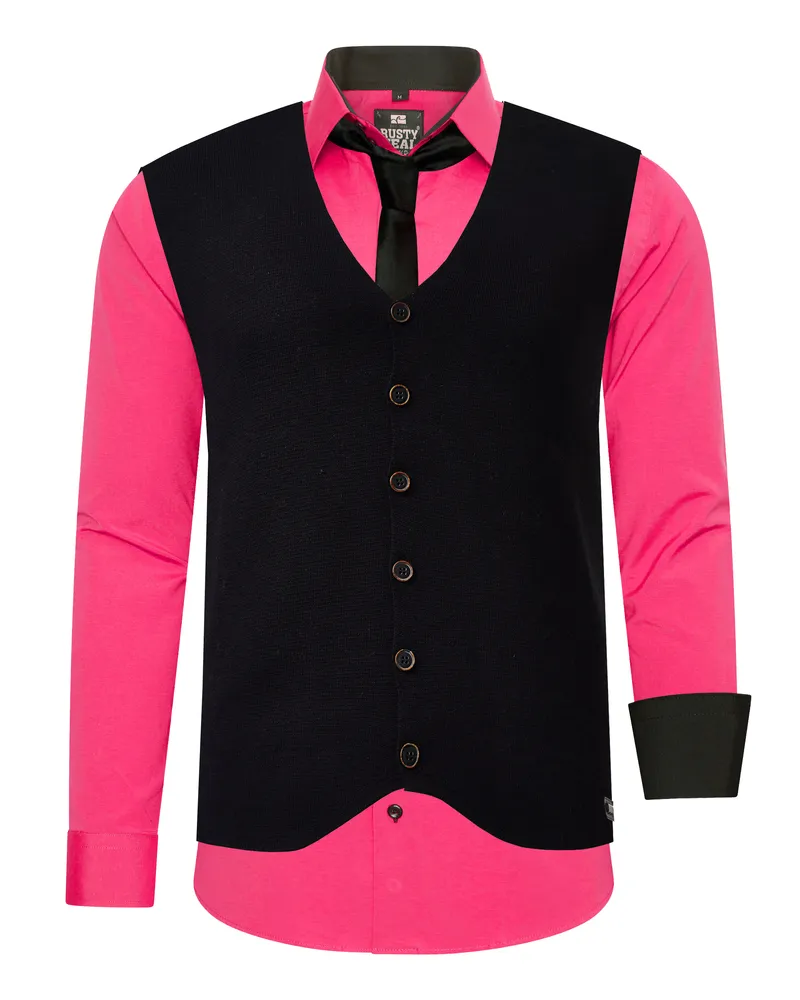 Rusty Neal 3-teiliges Hemdset mit Weste und Krawatte - Rosa Rosa