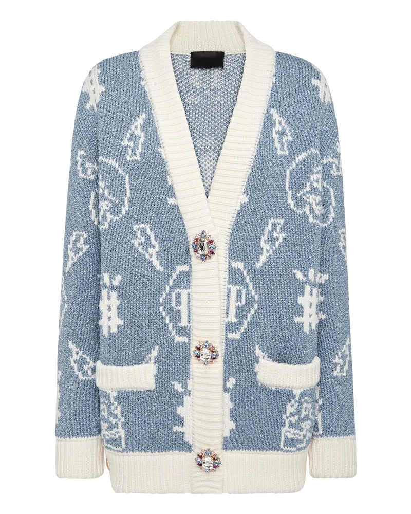 Philipp Plein Strickjacke Monogram Hellblau