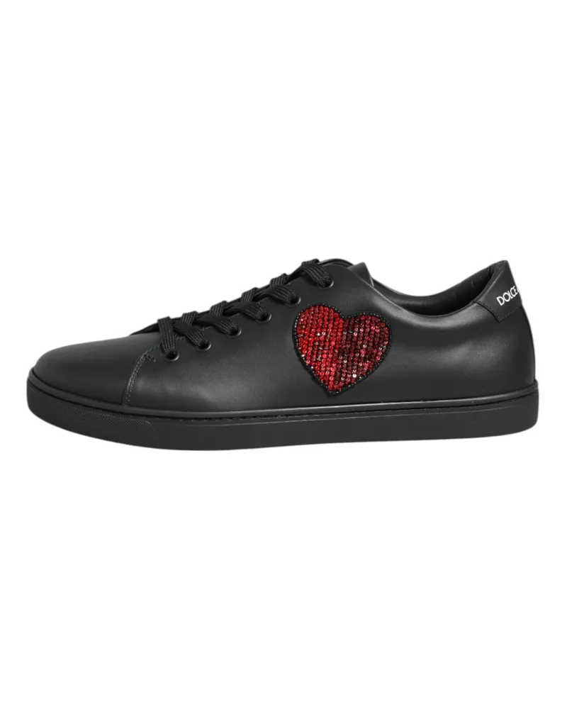 Dolce & Gabbana Sneaker aus Leder mit Kristallherz-Detail - Schwarz Schwarz