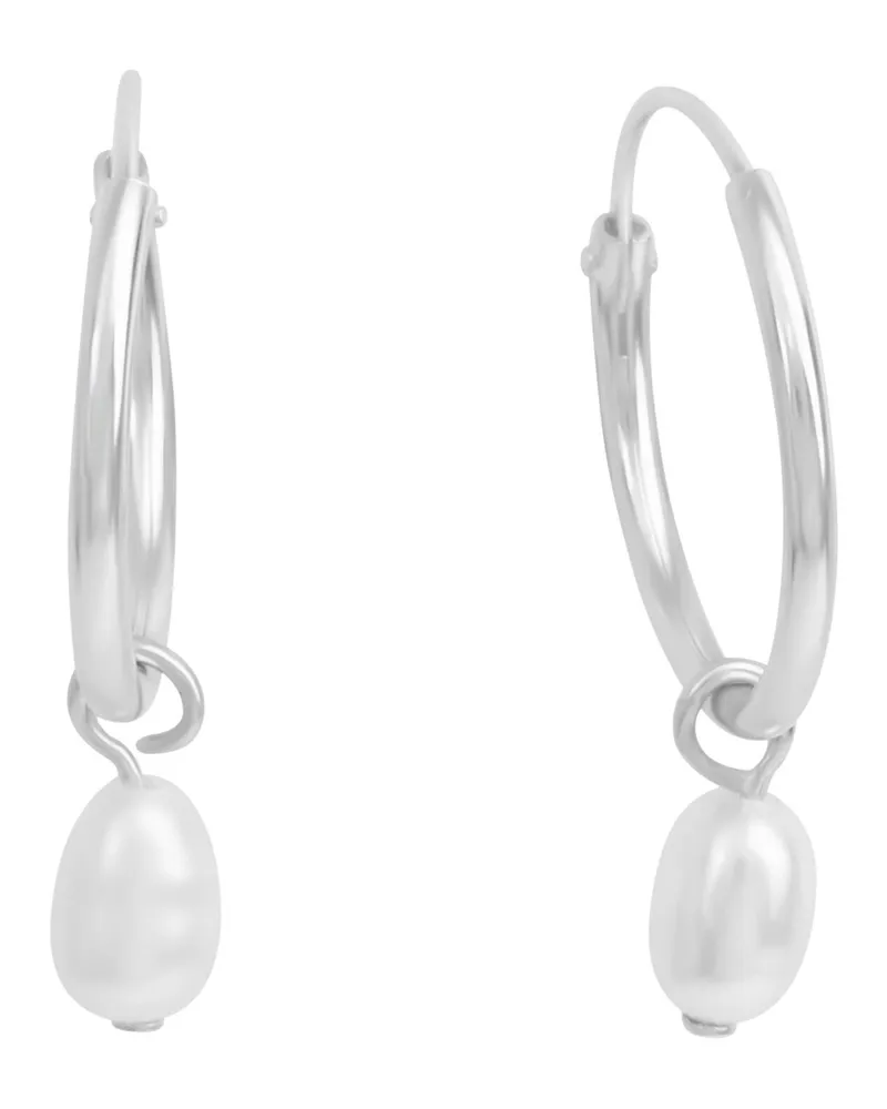 ZEEme Pearls Creolen aus 925er Silber, rhodiniert, mit weißen Perlen - Silber Silber