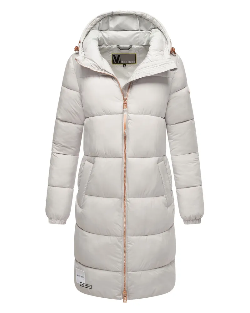 Marikoo lange Damen Steppjacke mit Kapuze & Kragen – Modell Nomadiaa Grau