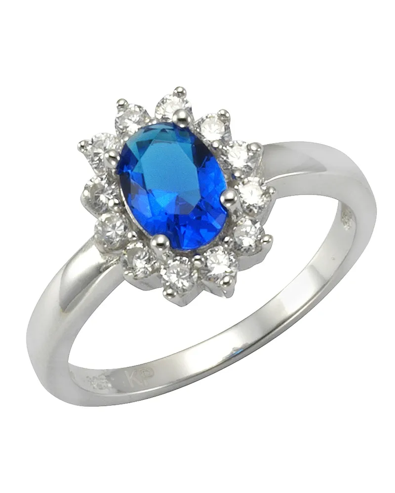 ZEEme Silber Ring Silber 925 rhodiniert mit Zirkonia blau und weiß Silber