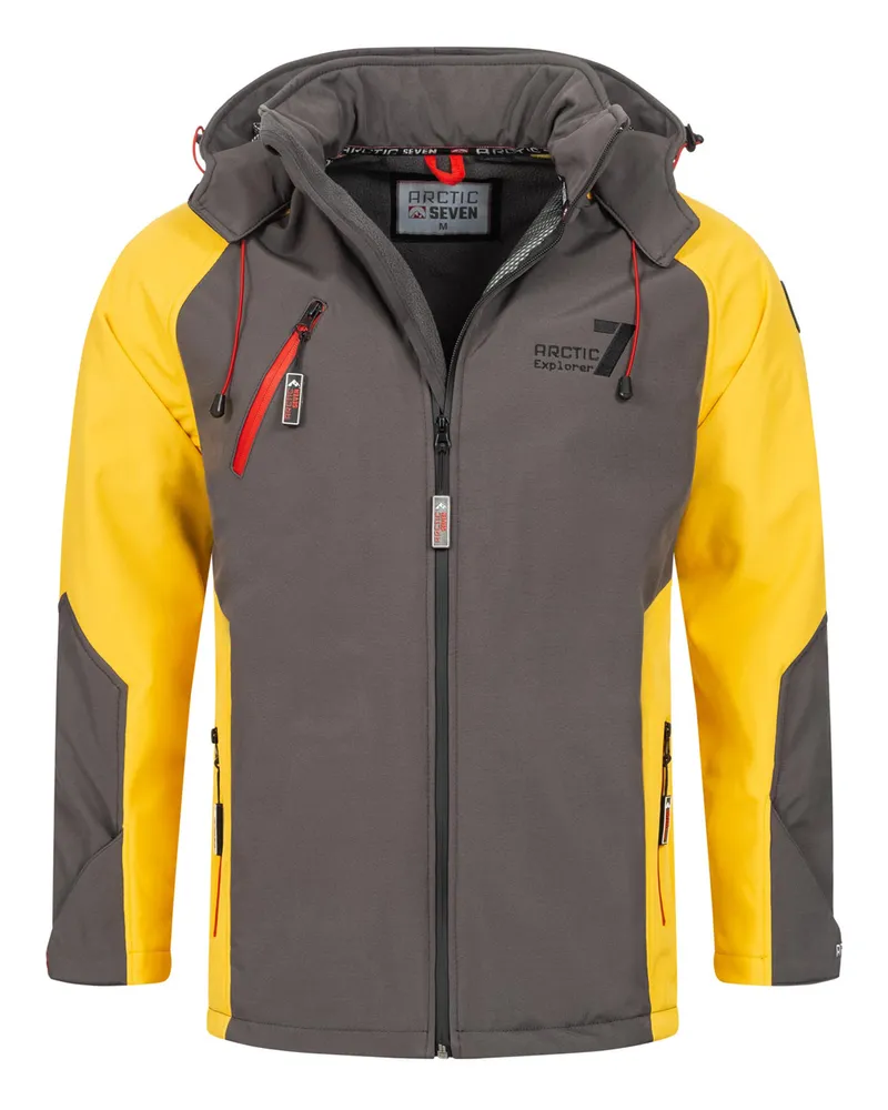 Arctic Seven Herren Softshell Jacke – Dunkelgrau-Gelb Grau