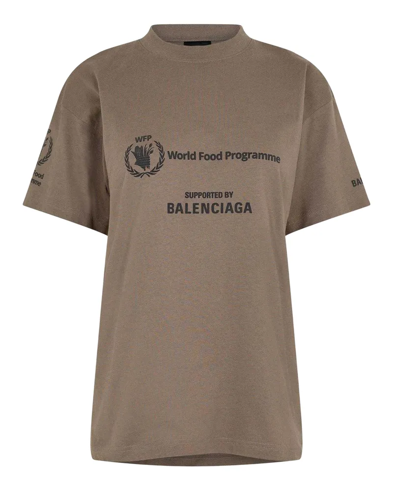 Balenciaga World Food Programme" T-Shirt für Damen (Braungrau/Schwarz Taupe