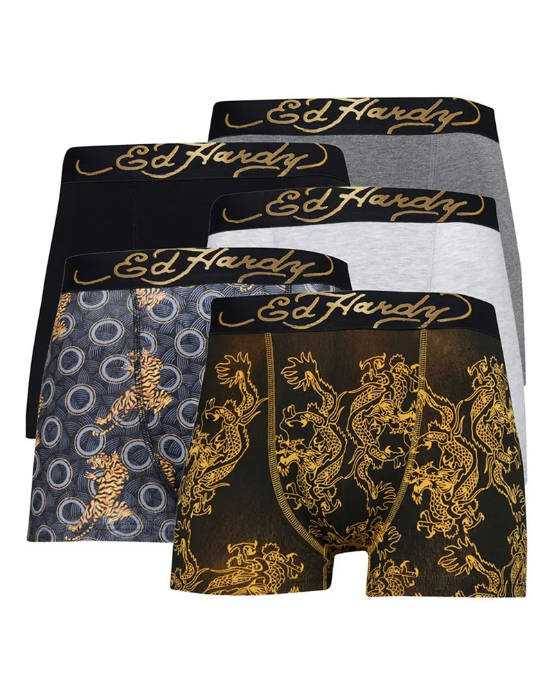 Ed Hardy 5er-Pack Herren Baumwoll Atmungsaktive Boxershorts - Carno Kollektion Mehrfarbig