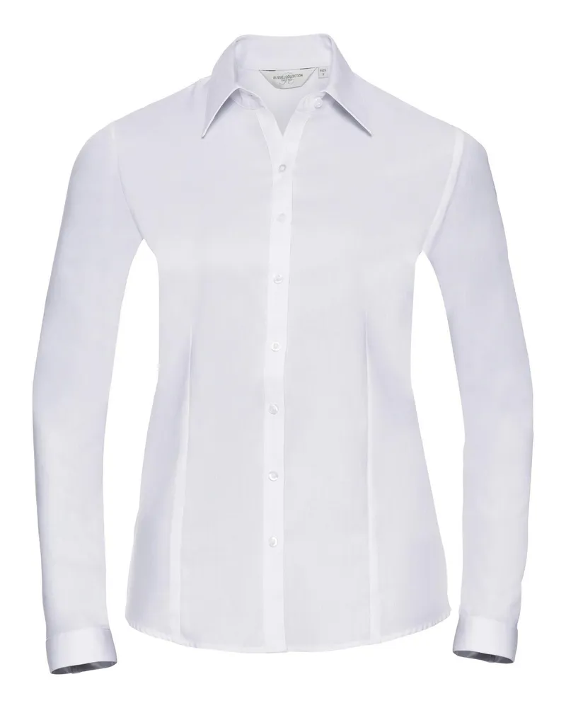 Russell Athletic Russell Damen Bluse / Hemd mit dezentem Fischgrätenmuster (Weiß Weiß