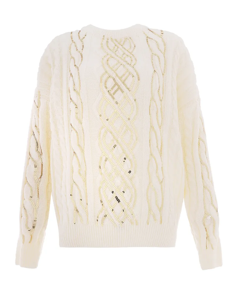 FAINA Pullover für Damen, gerippte Bündchen - Wollweiß Wollweiß