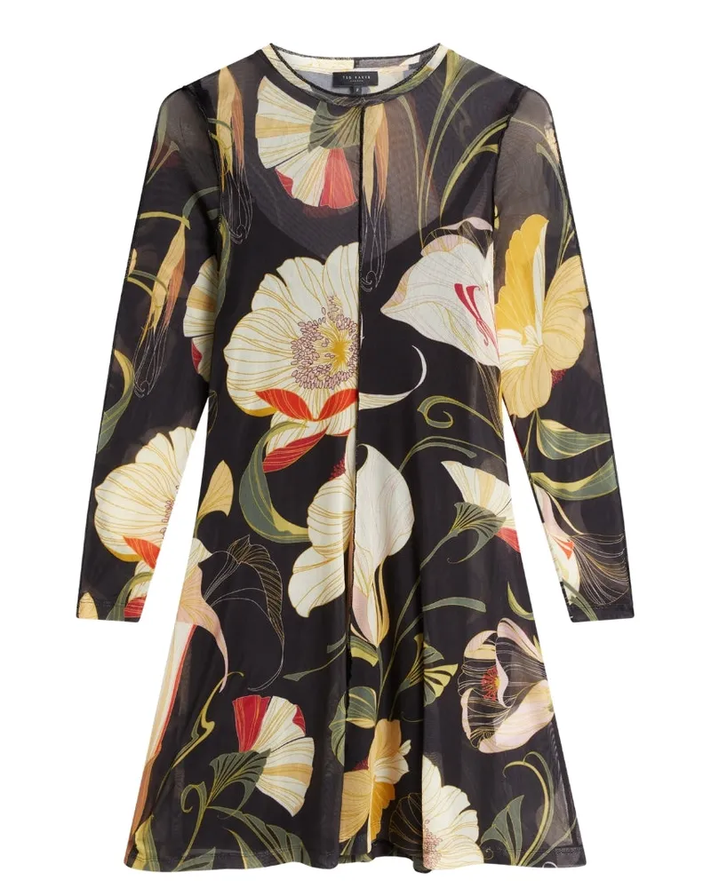 Ted Baker Mesh Midikleid mit langen Ärmeln - Schwarz Schwarz