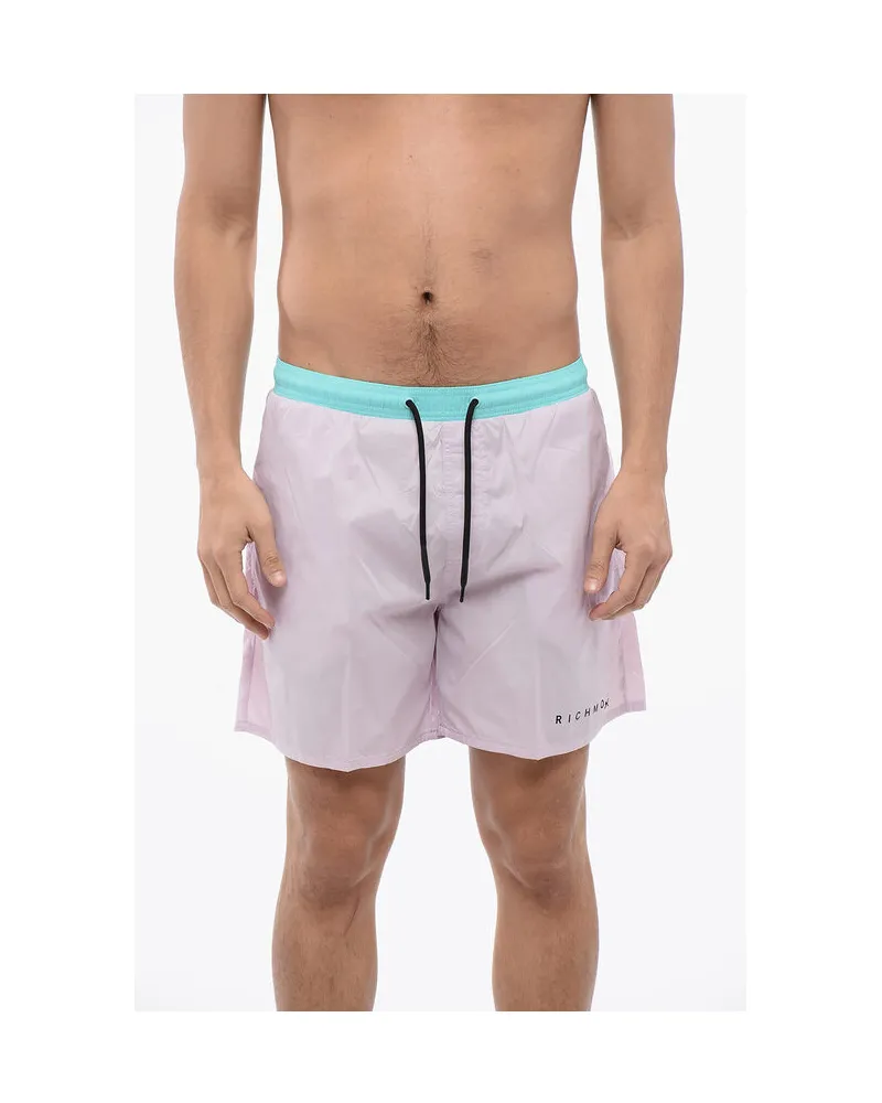 John Richmond Zweifarbiger Boxer-Badeanzug in Azzurro und Rosa - Hellblau Hellblau
