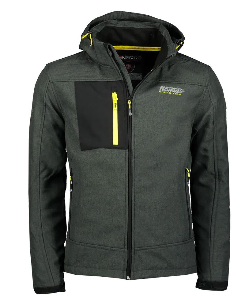 Geographical Norway Geografische Norwegen-Jacke für Herren. Die Jacke ist aus hochwertigem Polyester gefertigt und hat ein warmes Innenfutter.  Marke: Modellname: Softshell Jacke TorefactKategorie: Softshell Jacke HerrenMaterialien: PolyesterFarbe: schwarz Schwarz