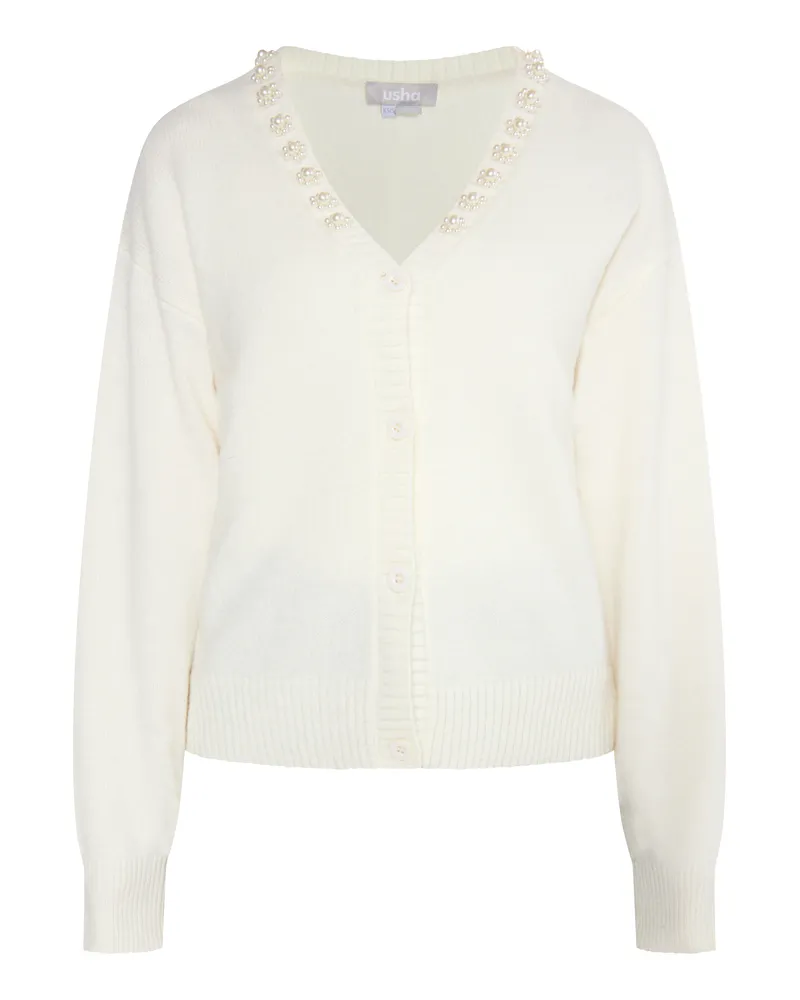 Usha Strickjacke mit Perlen Damen Wollweiß Wollweiß