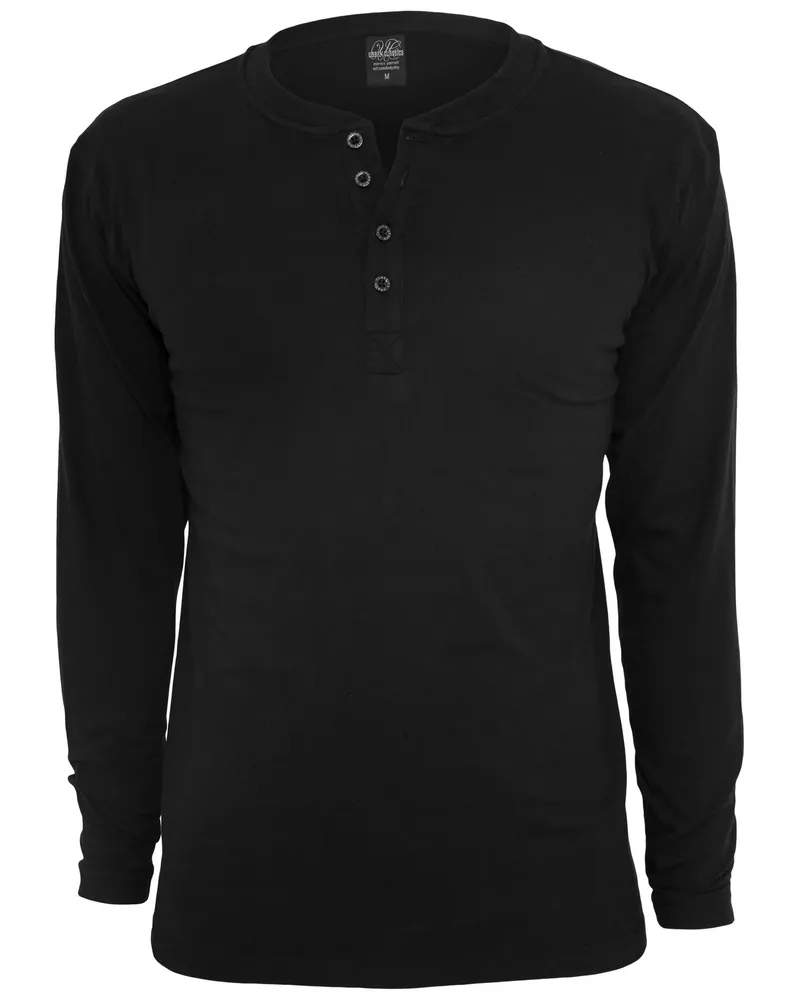 Urban Classics Basic" T-Shirt Henley-Kragen für Herren Langärmlig (Schwarz Schwarz