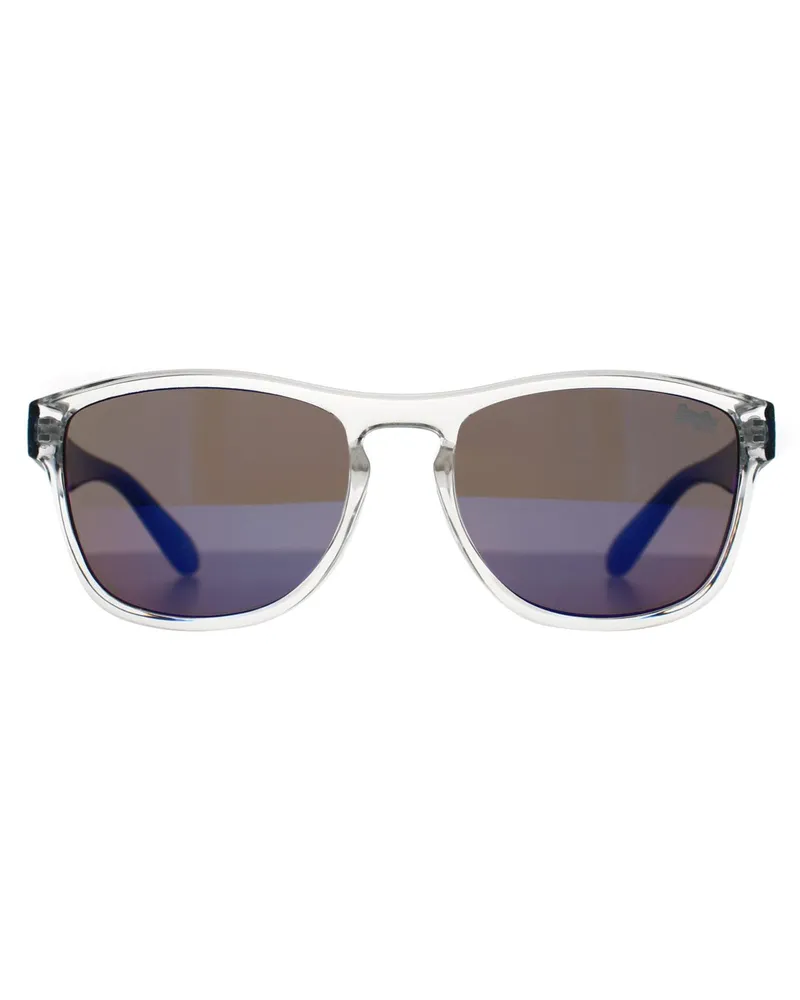 Superdry. Rockstar 175 Glanz klarer Kristall und blauer Kristall blauer Spiegel Sonnenbrille Weiß