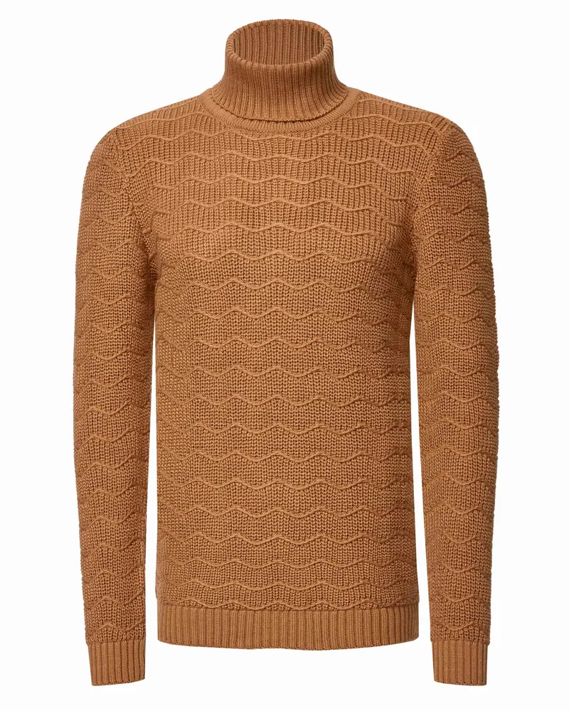 Rusty Neal Schwerer Grobstrick Rollkragen-Pullover Camel