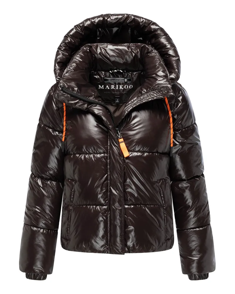 Marikoo Damen-Stepp-Winterjacke Skyraa mit Kapuze, glänzendes Finish - Braun Braun