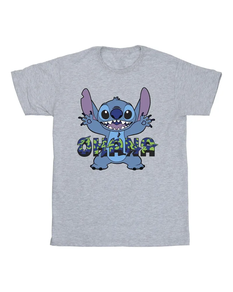 Disney Lilo And Stitch Ohana Blue Glitch" T-Shirt für Herren (Grau Hellgrau