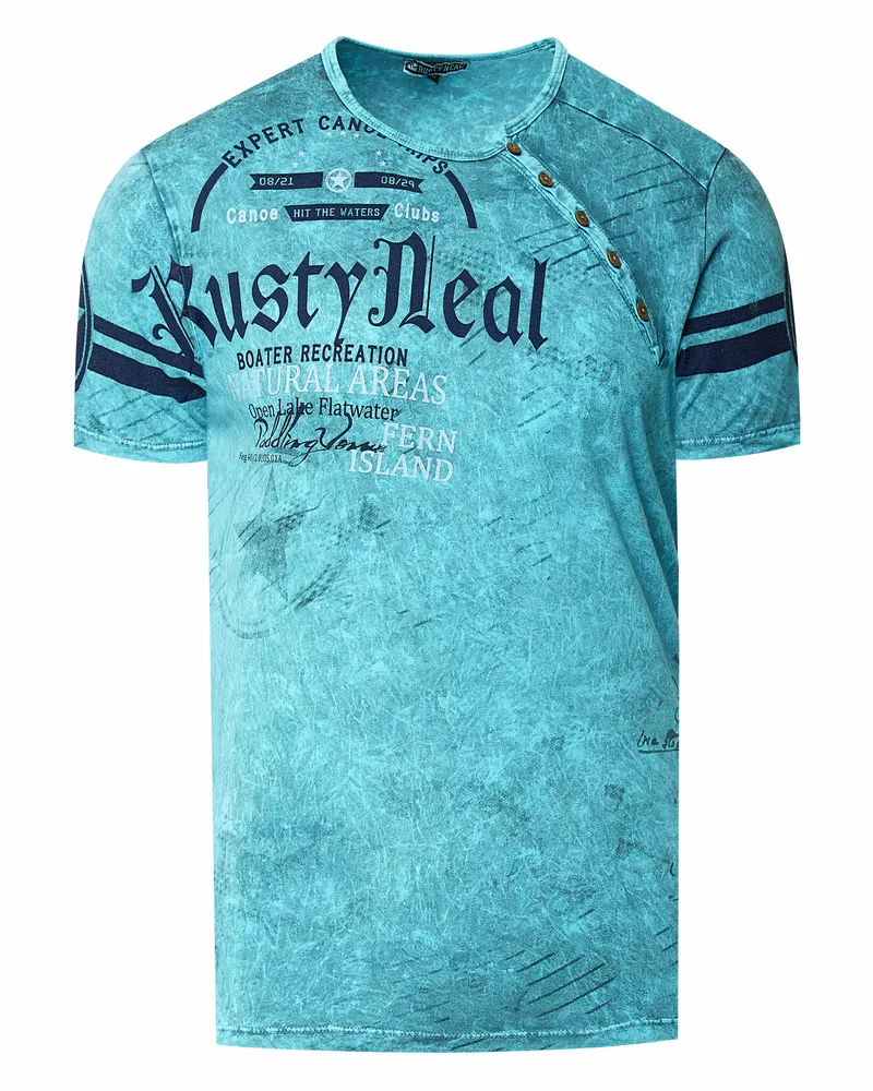 Rusty Neal T-Shirt mit Seitlicher Knopfleiste und Logo-Print Blau