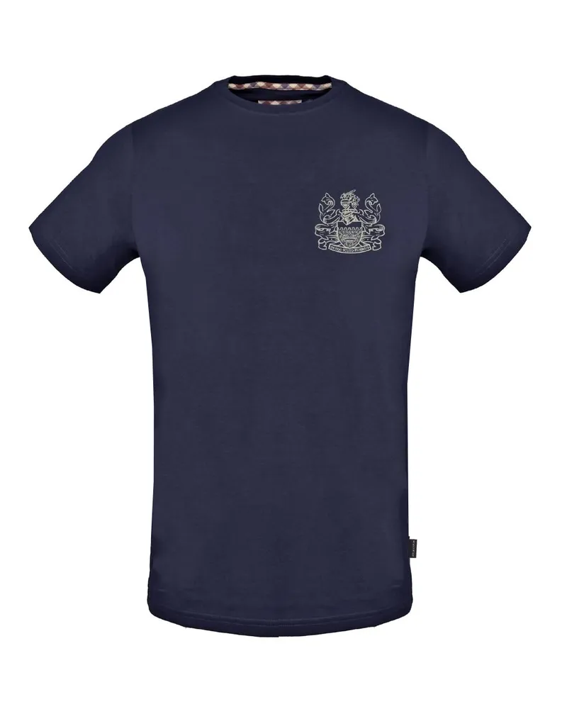 Aquascutum Gesticktes Aldis Logo Marineblau T-Shirt Blau