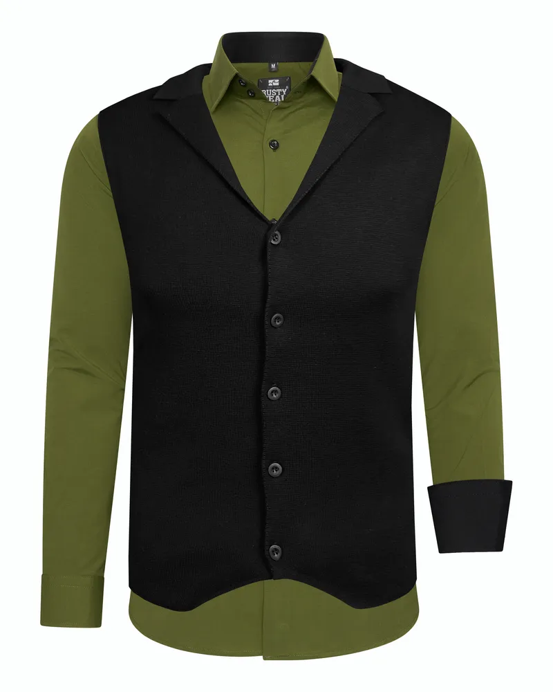 Rusty Neal Hemd- und Weste-Set, 2-teilig - Khaki Khaki