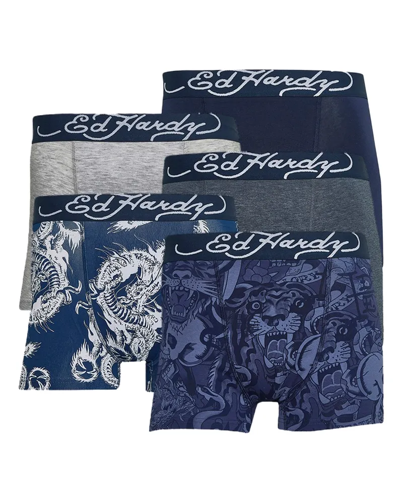 Ed Hardy 5er-Pack Herren Baumwollreiche Stretch-Boxershorts mit elastischem Bund Blau Unterwäsche Blau