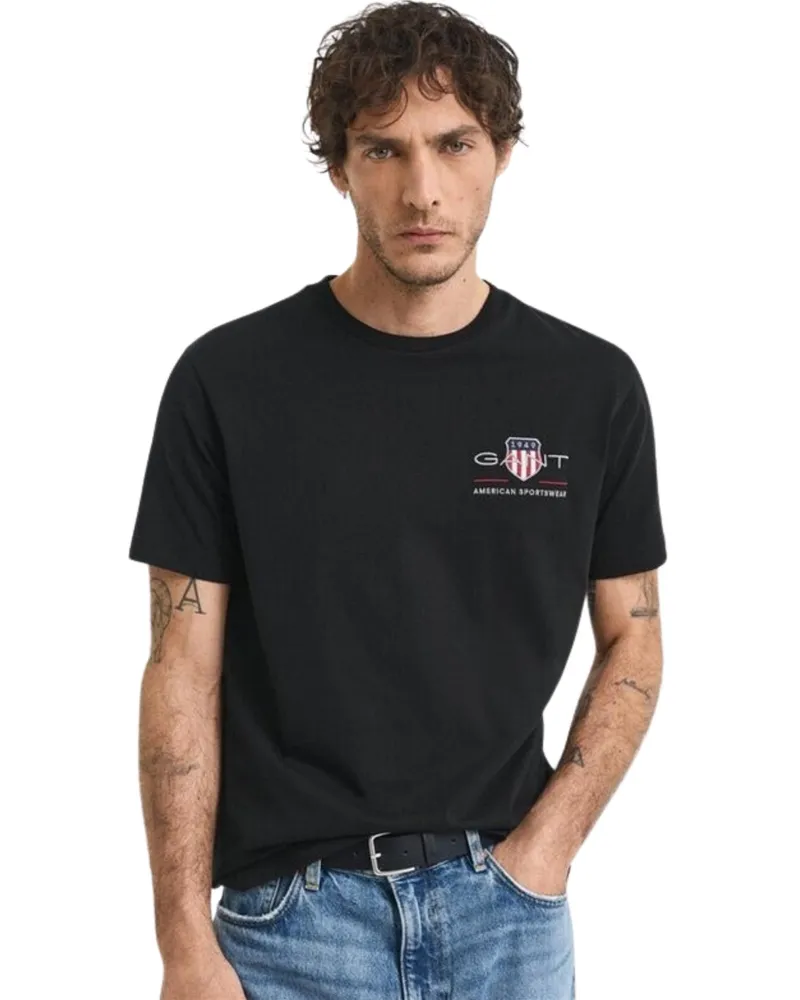 Gant T-Shirt mit gesticktem Archiv-Schild - Schwarz Schwarz
