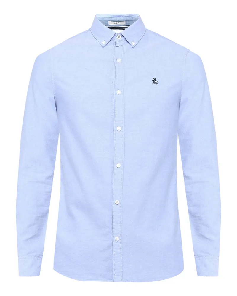 Original Penguin Herren-Langarmshirt „Sticker Pete“ von EcoVero (Amparoblau Mittelblau