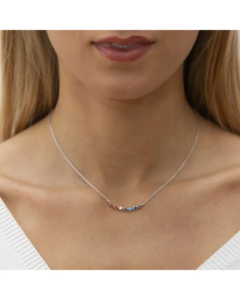 ZEEme Silber Halskette Silber 925 rhodiniert mit bunten Zirkonia-Steinen Silber