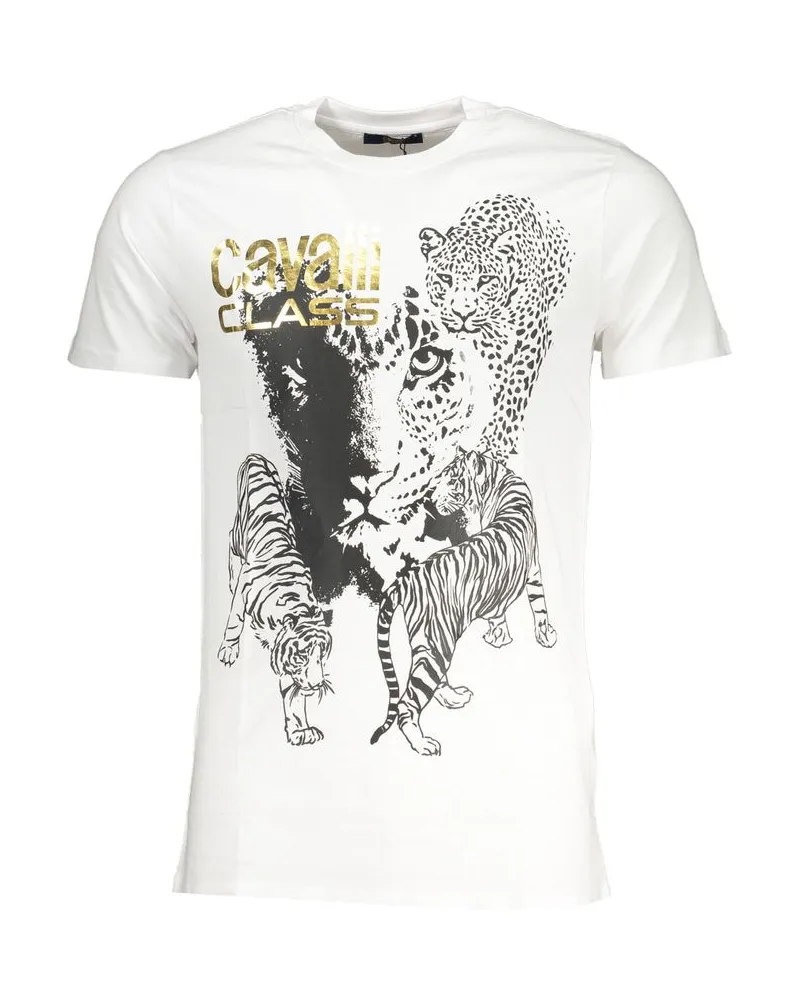Roberto Cavalli T-Shirt mit Animalprint, Kurzarm und Rundhals - Weiß Weiß