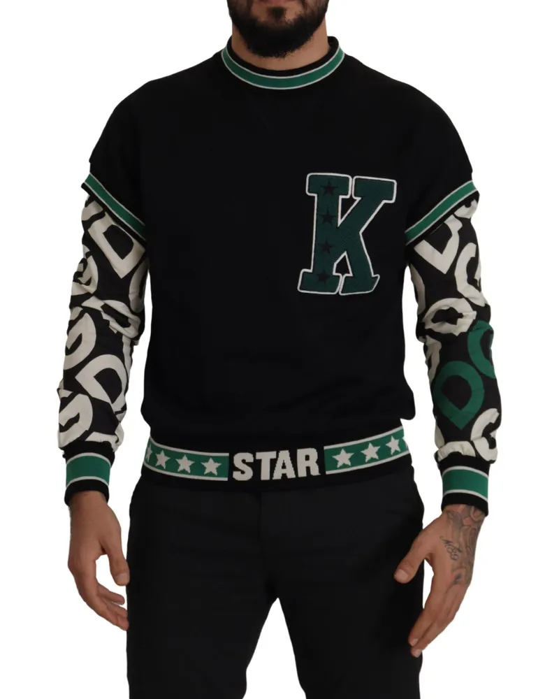 Dolce & Gabbana Schwarzes Baumwoll-Sweatshirt mit Rundhalsausschnitt Schwarz