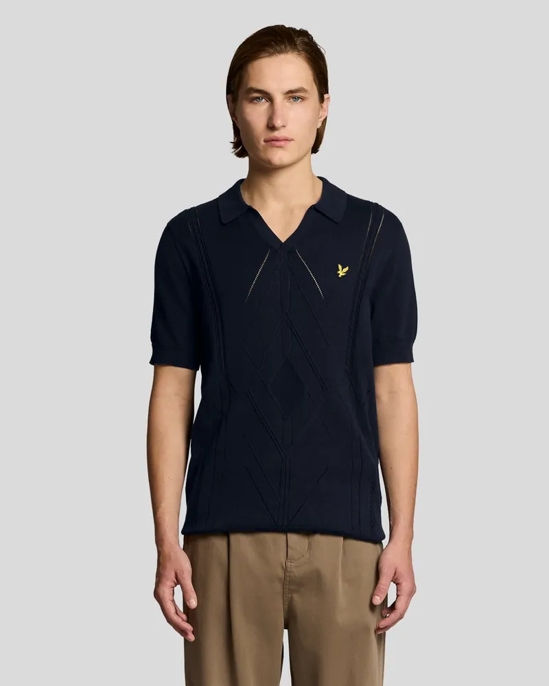 Lyle & Scott Offenes Kragen-Argyle Strick-Polohemd - Marineblau Marineblau