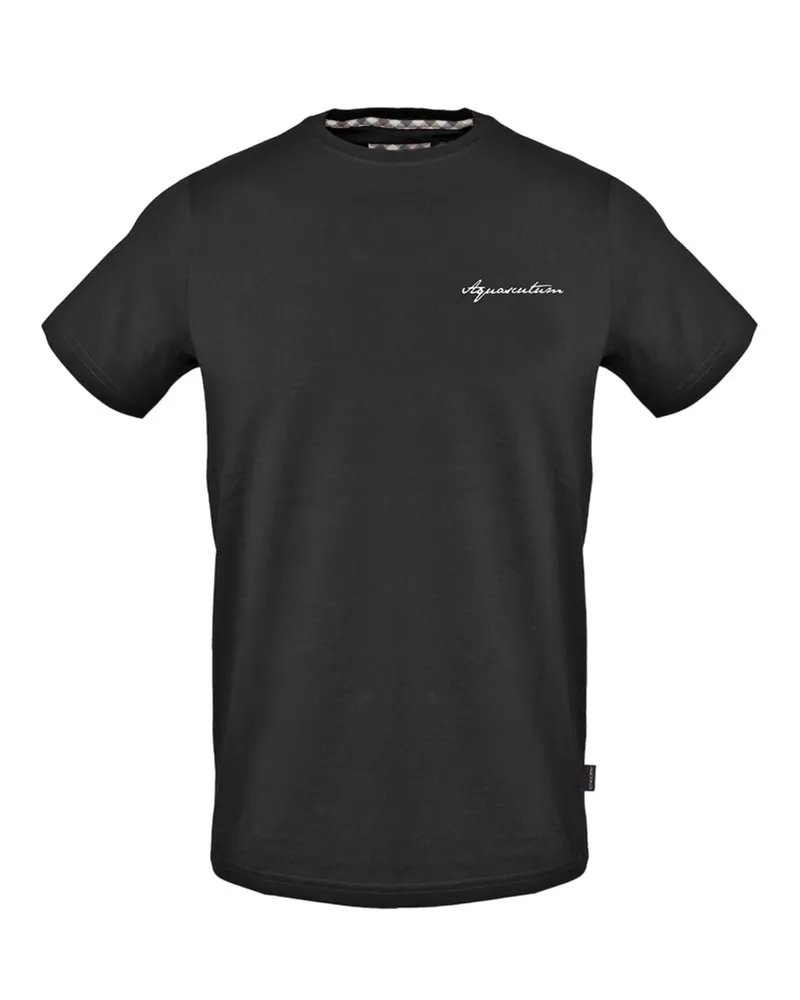 Aquascutum T-Shirt für Herren, Rundhalsausschnitt, Regulär (Schwarz Schwarz