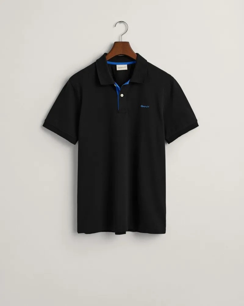 Gant Regular Fit Kurzarm-Kontrastpiqué Rugger Schwarz