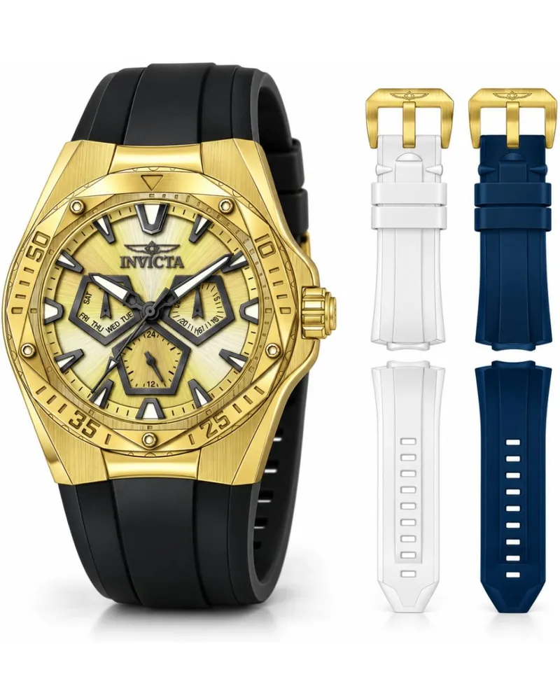 Invicta Speedway 51131 Herrenuhr - Quarzwerk - Edelstahl mit goldenem Zifferblatt - 45 mm - Mit extra Armbändern Gold