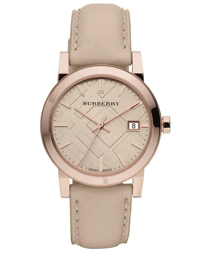Burberry BU9109 Rose Gold Tone Beige Check Dial Damenuhr Beige