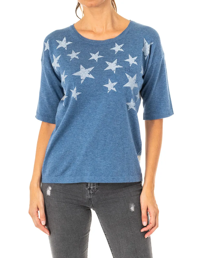 La Martina Damen Pullover mit 3/4 Ärmeln und Rundhalsausschnitt LWS011 Blau