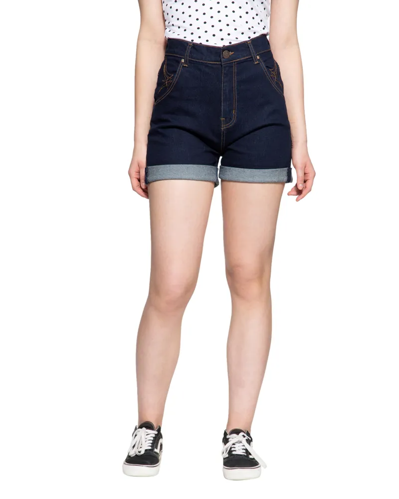 Queen Kerosin Damen Denim Shorts Denim Blau