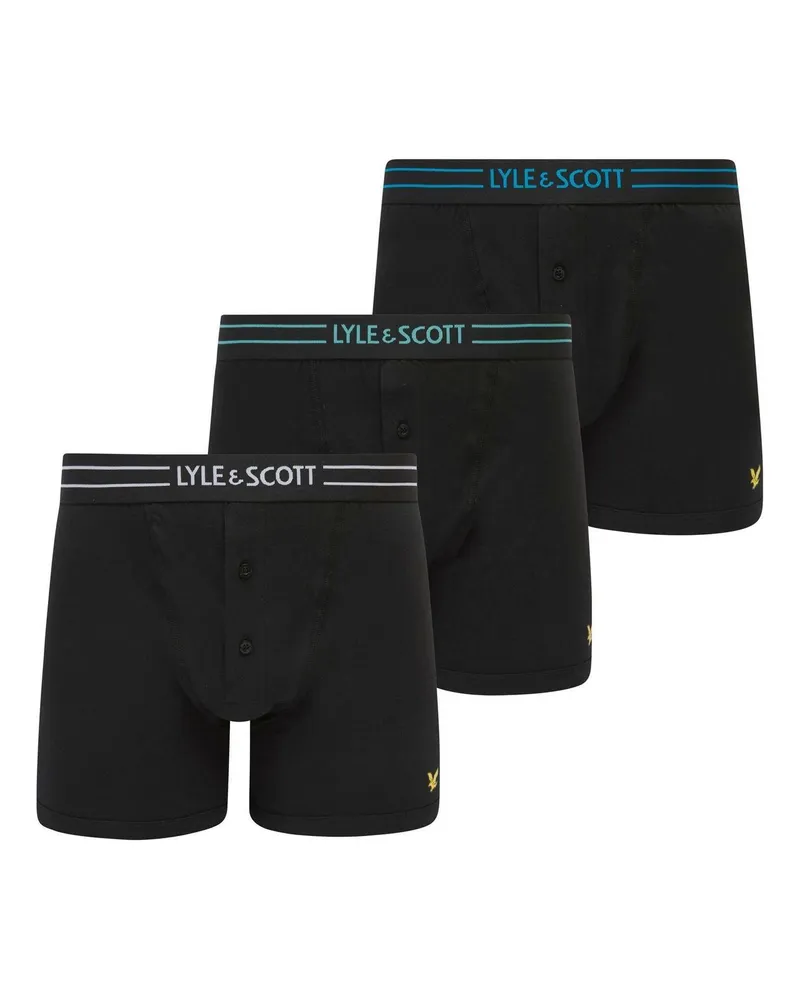 Lyle & Scott Lewis" Boxershorts für Herren, Geknöpfter Hosenschlitz (3er-Pack) (Schwarz Schwarz