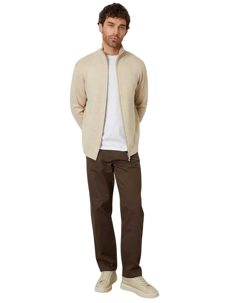 Threadbare Wynnstay" Strickjacke für Herren, Durchgehender Reißverschluss, Jerseyware (Hafermilch Beige