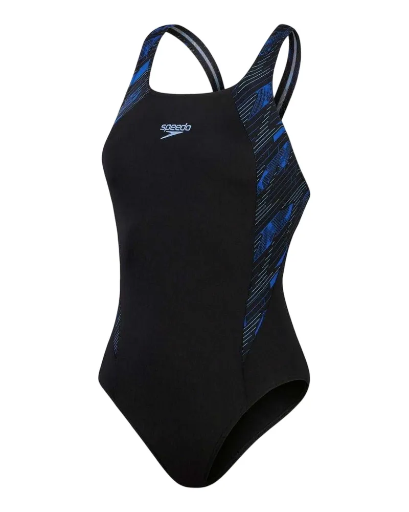 Speedo Hyper Boom" Badeanzug für Damen, Halboffener Rücken (Schwarz/Blau Schwarz