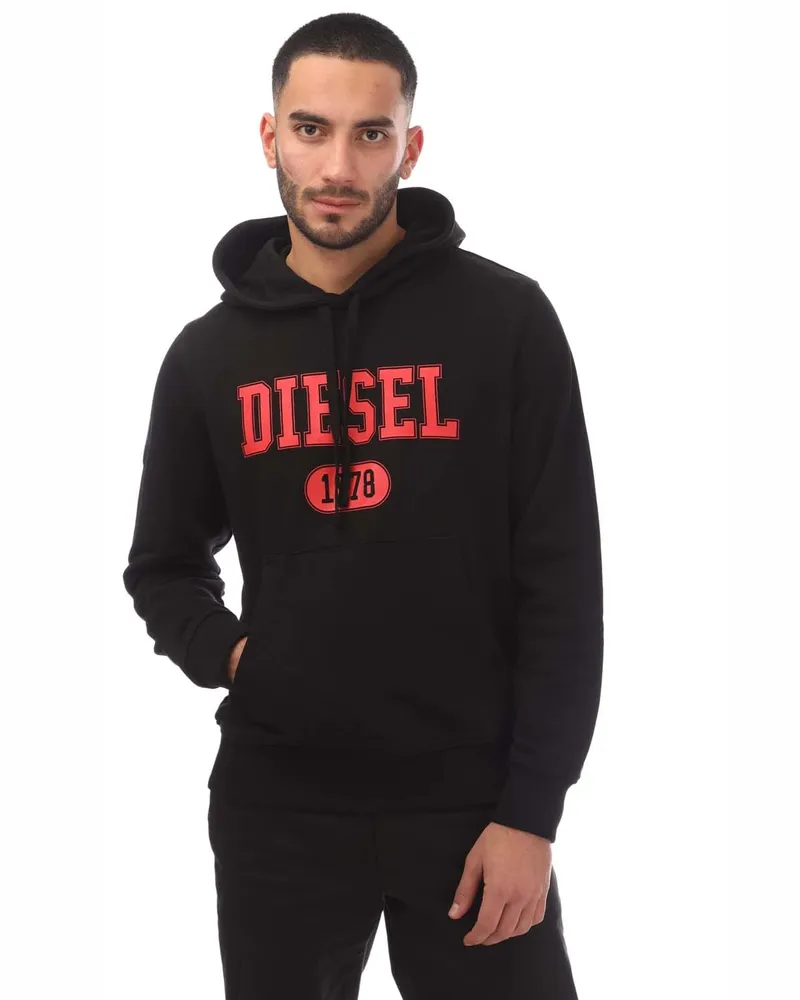 Diesel Roter Kapuzenpullover mit schwarzem 1978-Logo Schwarz