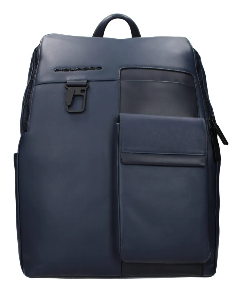 Piquadro Blauer Leder Rucksack Blau