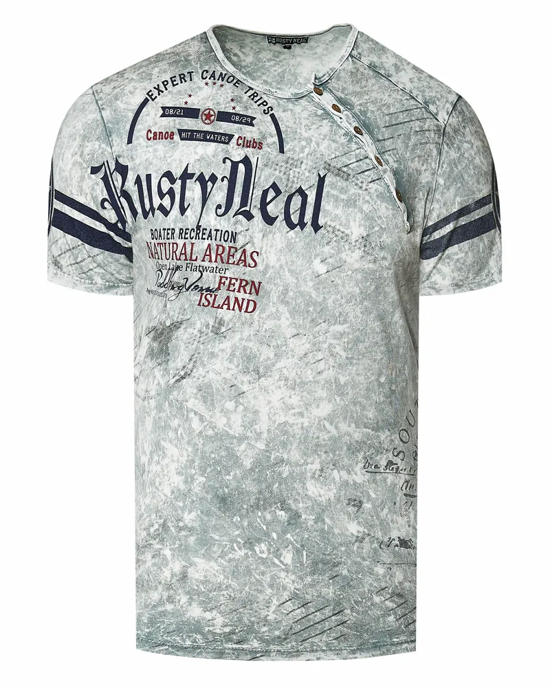 Rusty Neal T-Shirt mit seitlicher Knopfleiste und Logo-Print - Grau Grau