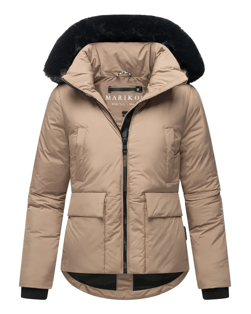 Marikoo Kurze Winterjacke mit Kunstfellkapuze und Teddyfutter – Morinaa - Grau Grau