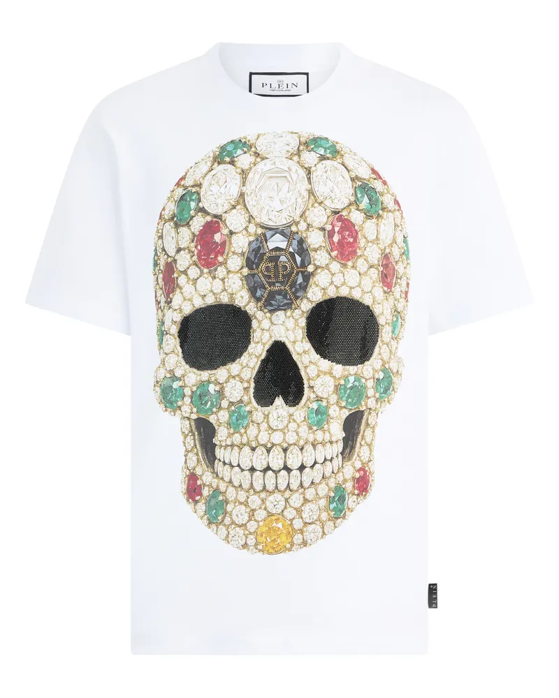 Philipp Plein Round Neck T-Shirt Skull Stones Weiß