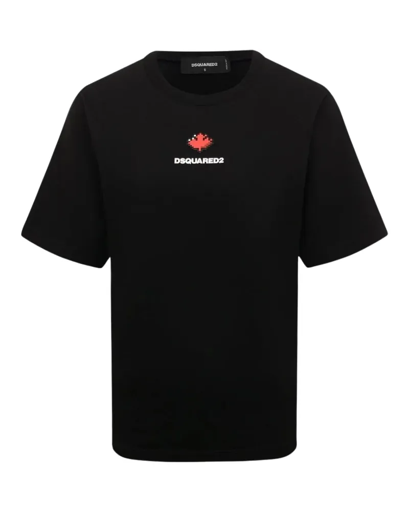 Dsquared2 Pixel Leaf Logo Print Crew Neck Schwarzes T-shirt Schwarz