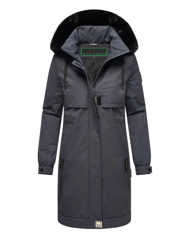 NAVAHOO Kaltwetterretter Damen Winter Parka mit Kunstfellkragen Blau