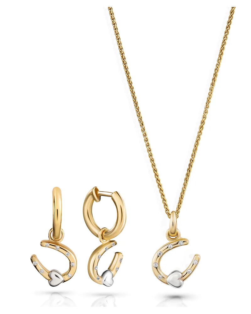 Orphelia Aurora' Damen 925 Sterling Silber Set: Kettenanhänger + Ohrringe - Silber/Gold SET-7525/G Silber