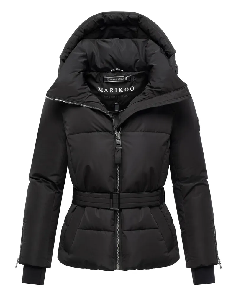Marikoo Damen Steppjacke Aleyna mit Taillengürtel & Magnetverschlüssen Schwarz